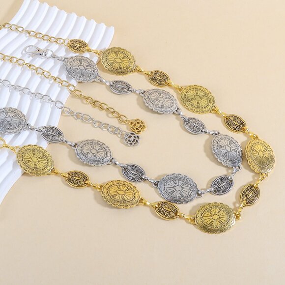 2/$30 Gold Medallion Waist Chain Belt Retro Adjustable For Dress Tunic Blouse - Picture 7 of 9